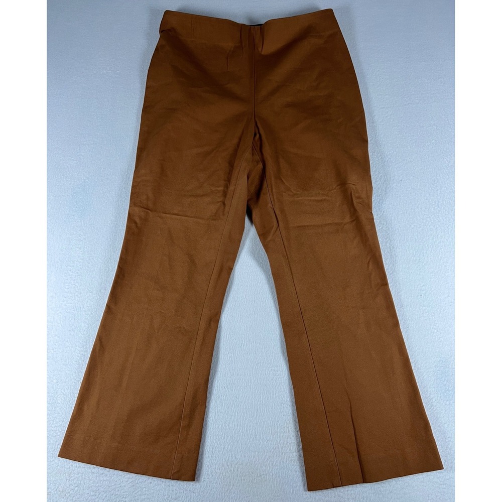 A New Day Flare Leg Pants Women 10 Brown Excellent Side Zip Cotton Stretch
